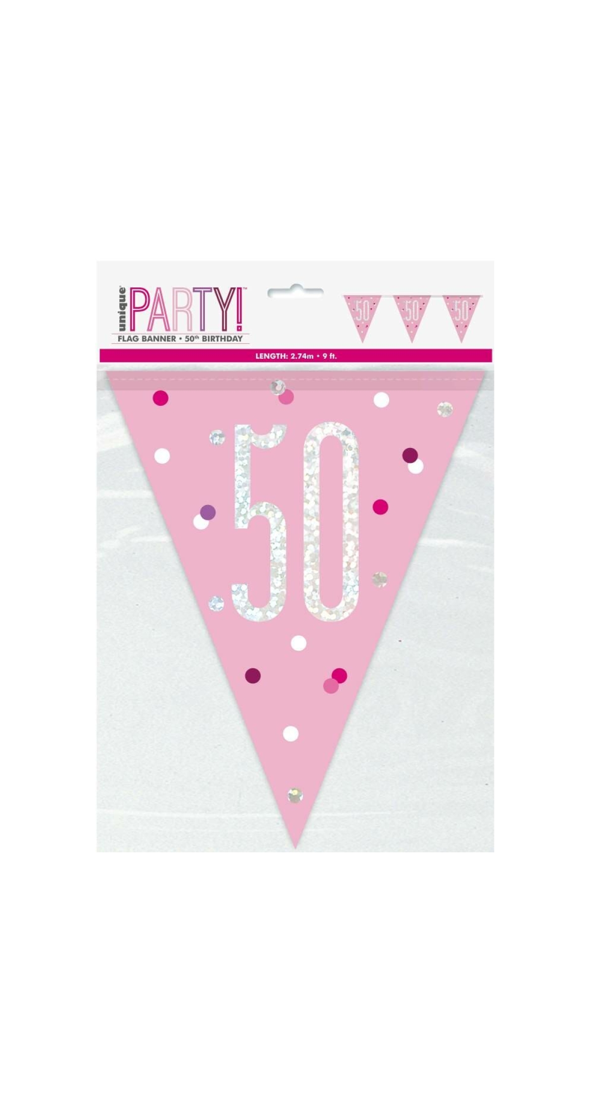 Glitz Pink & Silver Prismatic Plastic Flag Banner 50 - 9 Feet