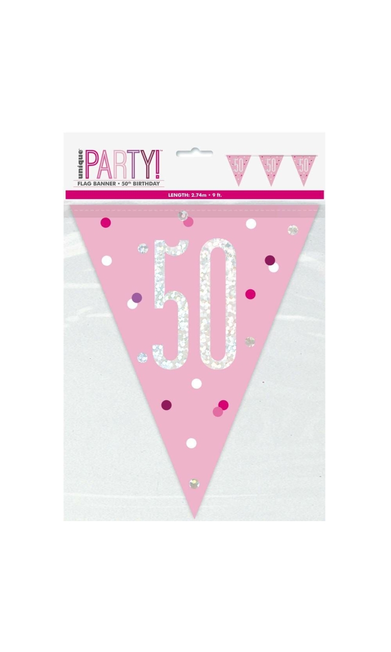 Glitz Pink & Silver Prismatic Plastic Flag Banner 50 - 9 Feet