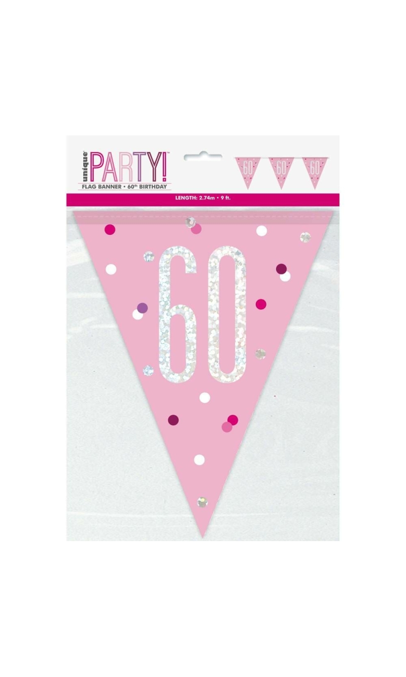Glitz Pink & Silver Prismatic Plastic Flag Banner 60 - 9 Feet