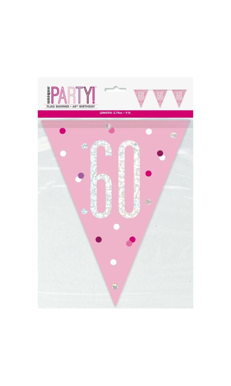 Glitz Pink & Silver Prismatic Plastic Flag Banner 60 - 9 Feet
