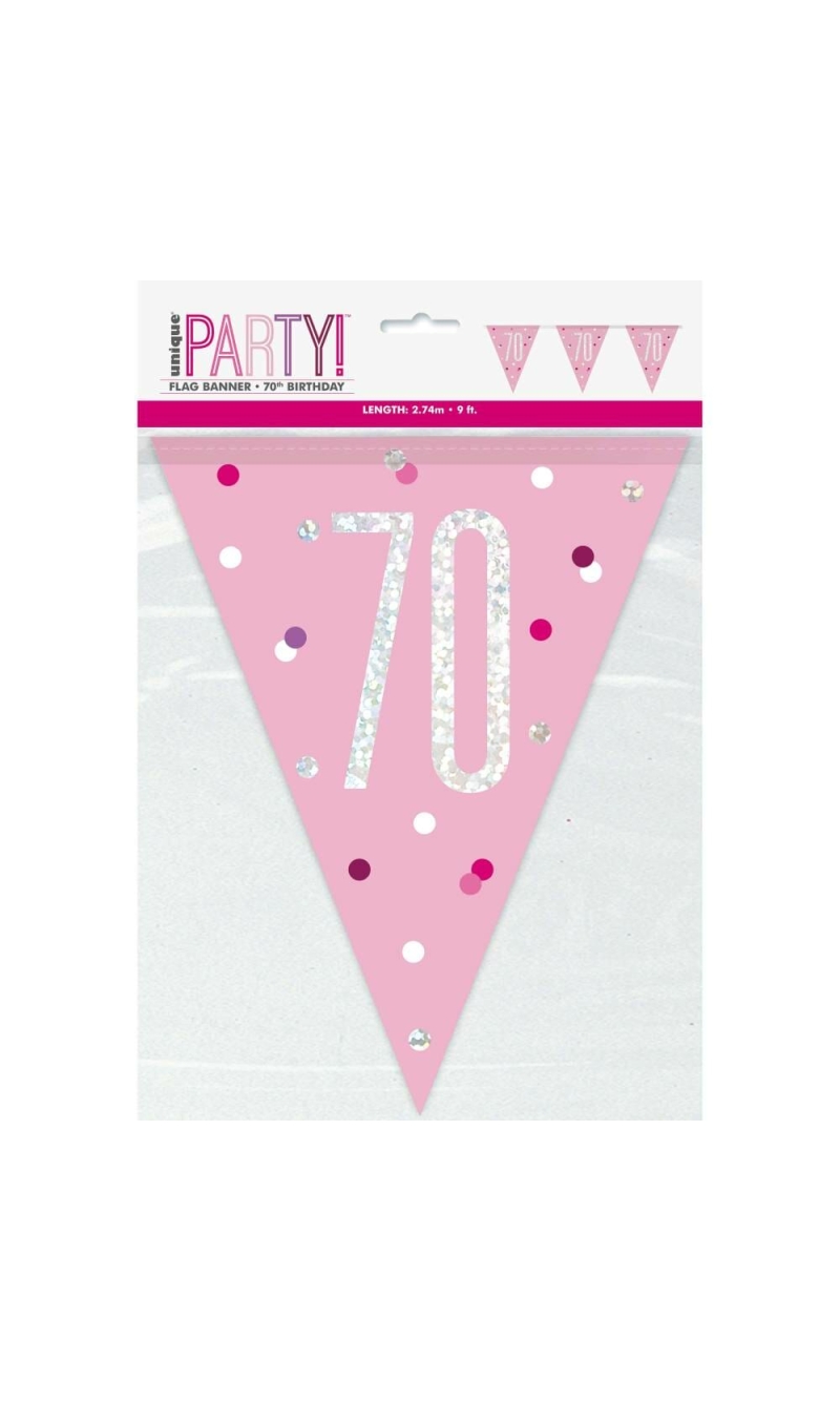 Glitz Pink & Silver Prismatic Plastic Flag Banner 70 - 9 Feet