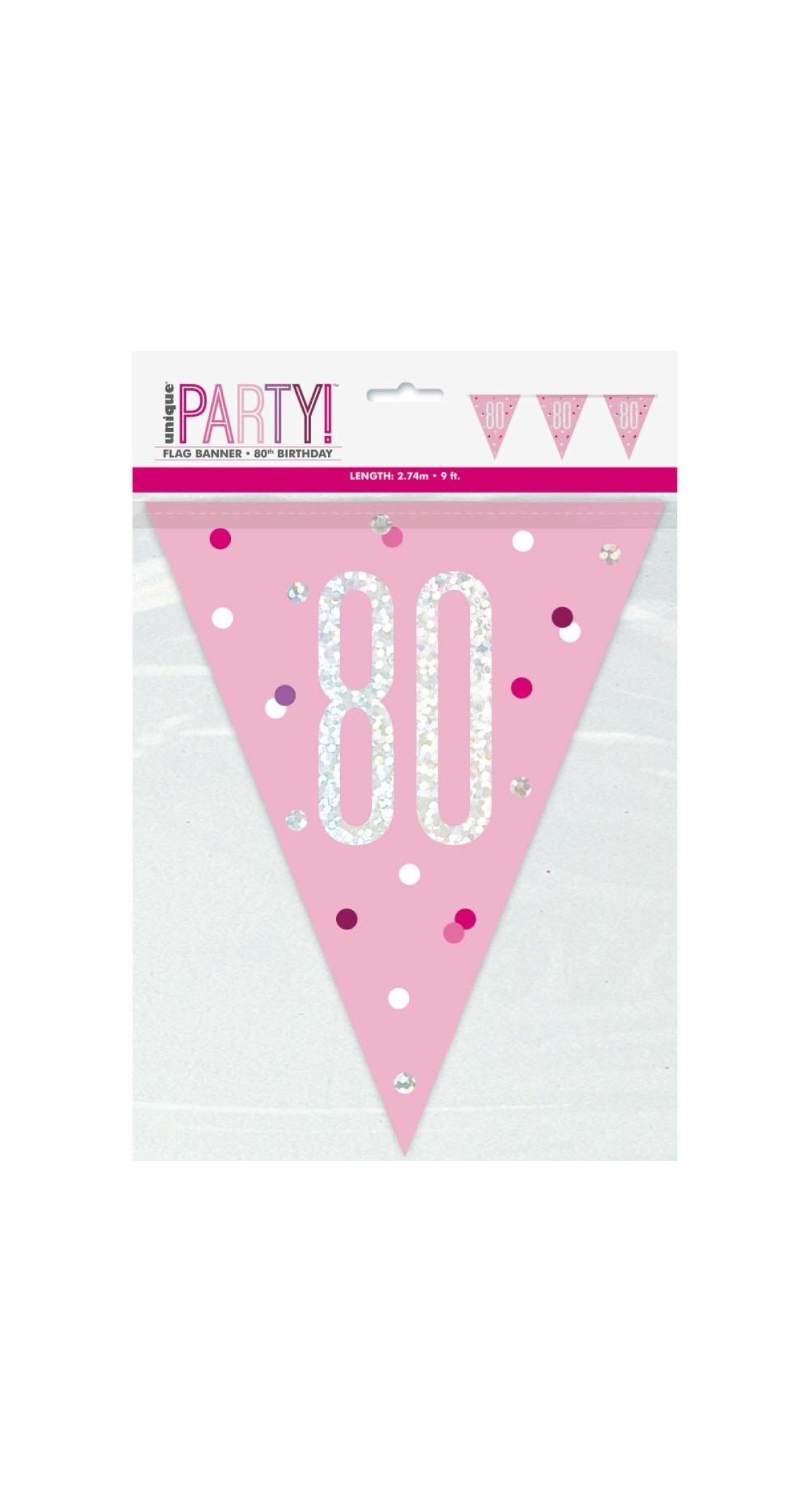 Glitz Pink & Silver Prismatic Plastic Flag Banner 80 - 9 Feet
