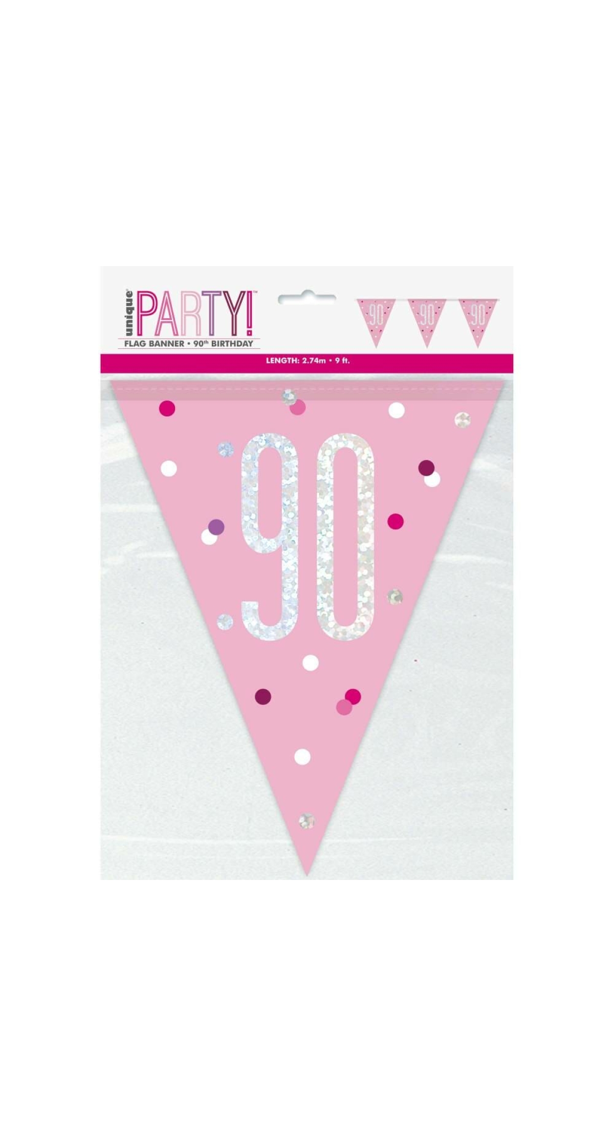 Glitz Pink & Silver Prismatic Plastic Flag Banner 90 - 9 Feet