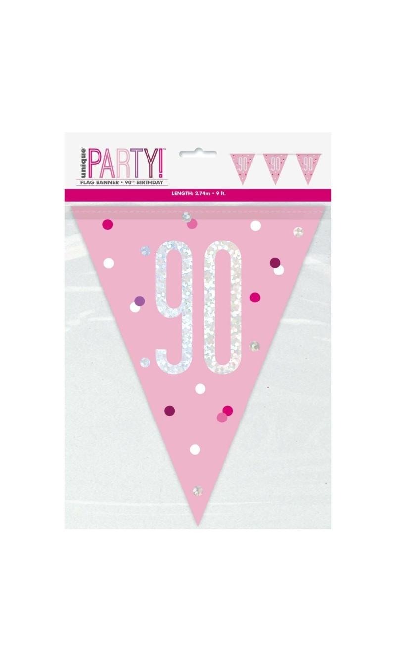 Glitz Pink & Silver Prismatic Plastic Flag Banner 90 - 9 Feet