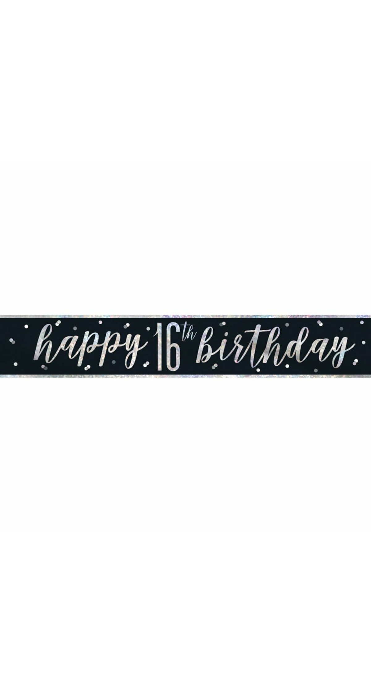 Glitz Black & Silver Foil Banner Happy 16th Birthday - 9 Feet