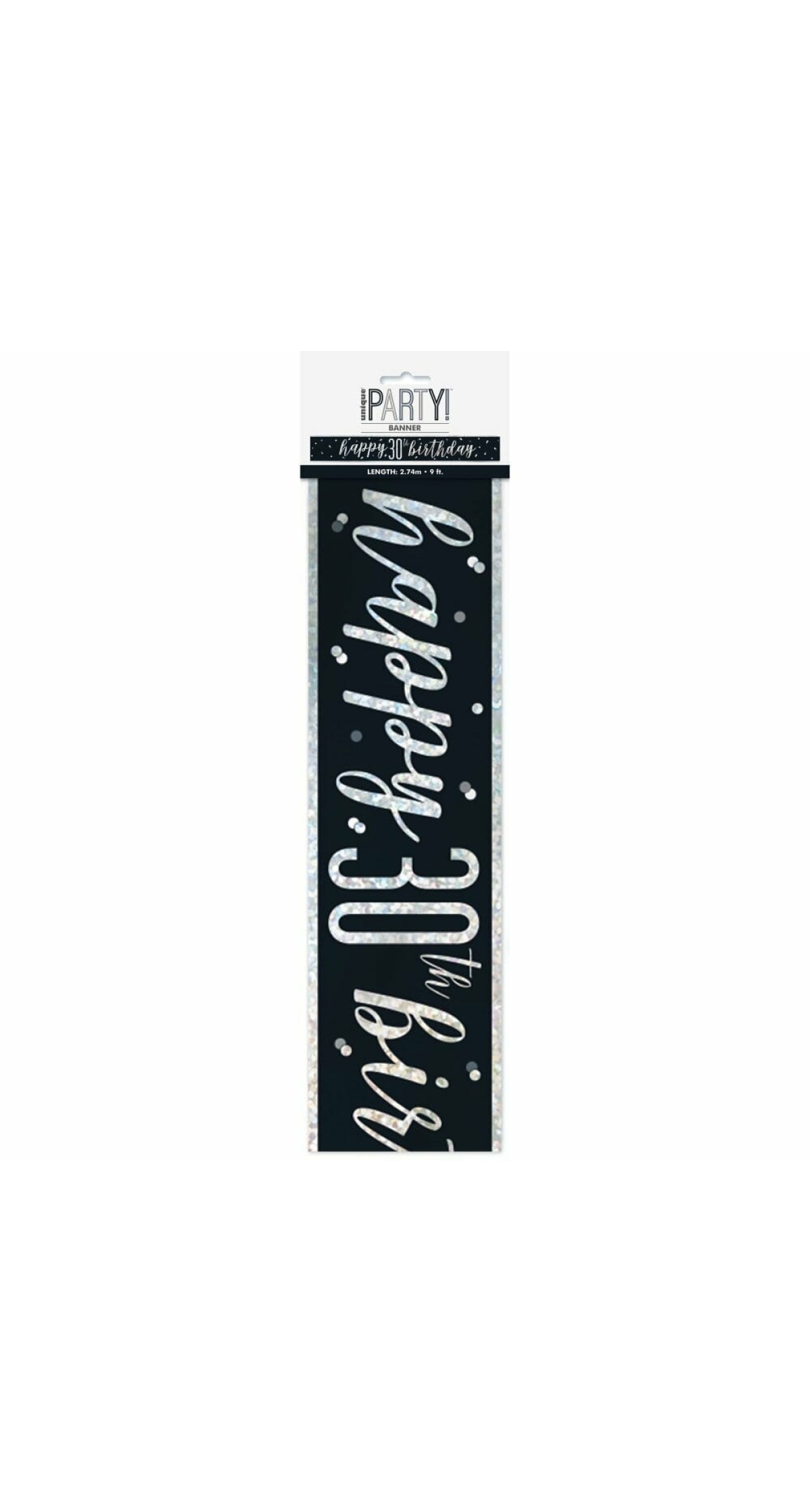Glitz Black & Silver Foil Banner Happy 30th Birthday - 9 Feet