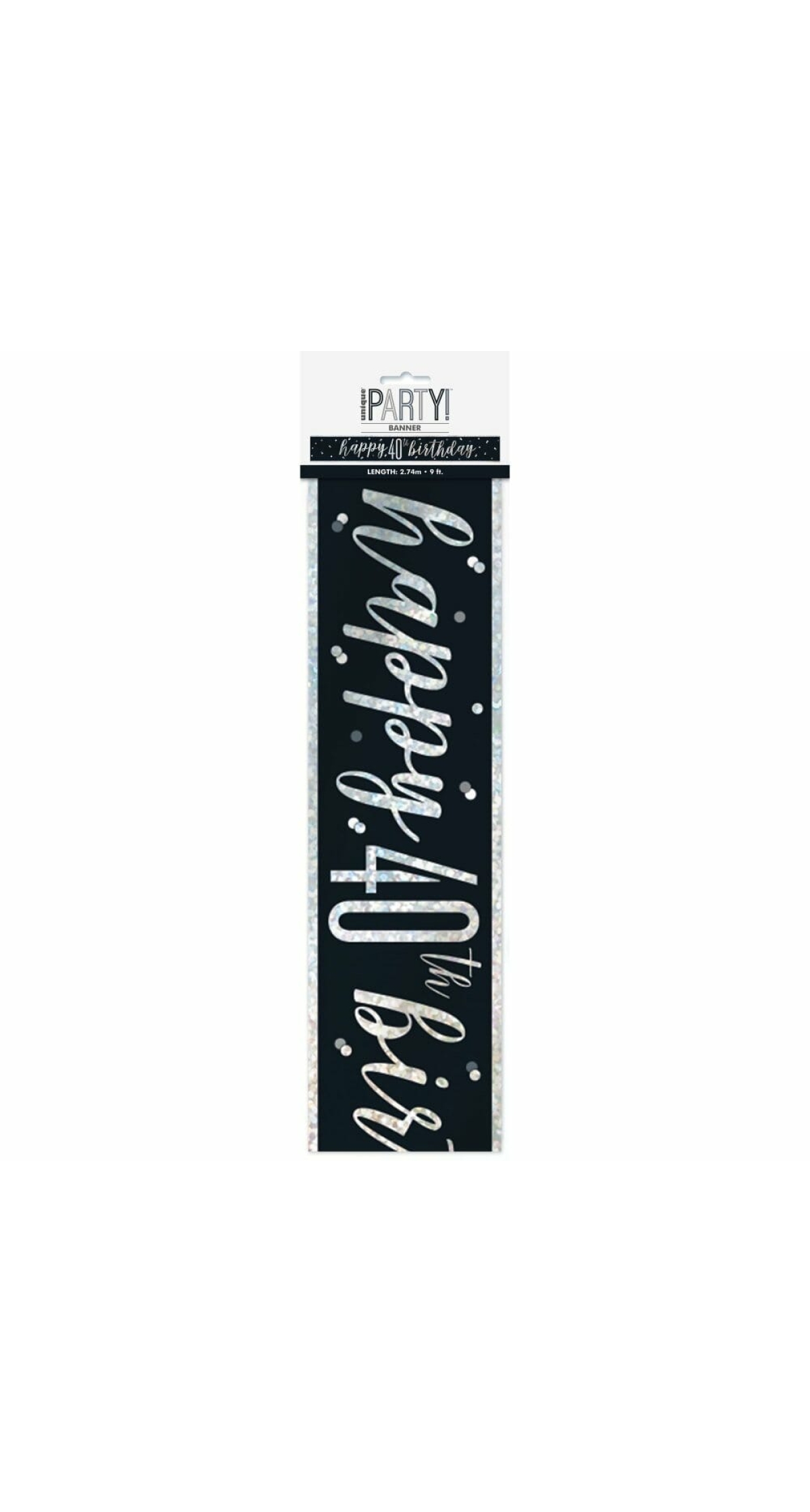 Glitz Black & Silver Foil Banner Happy 40th Birthday - 9 Feet
