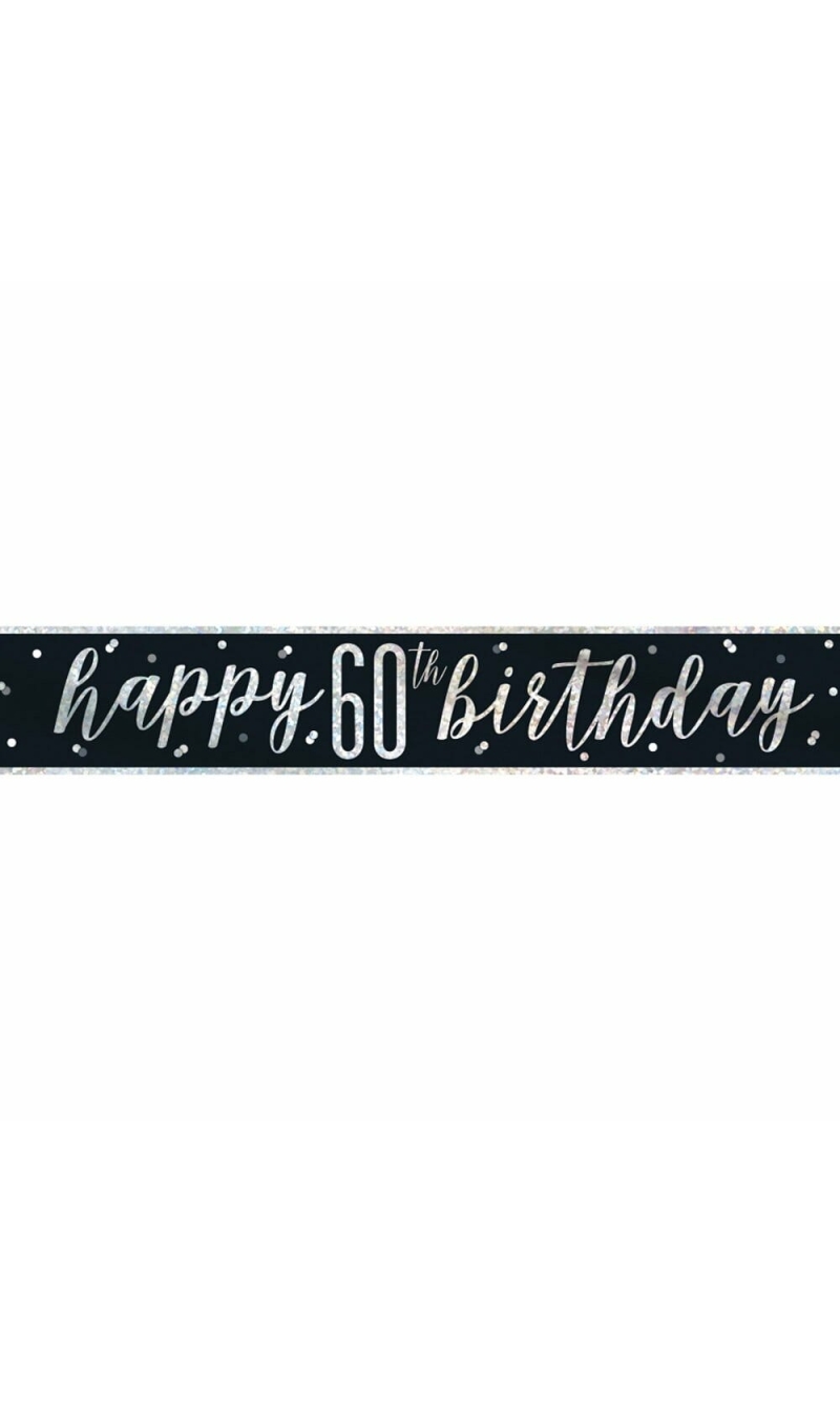 Glitz Black & Silver Foil Banner Happy 60th Birthday - 9 Feet