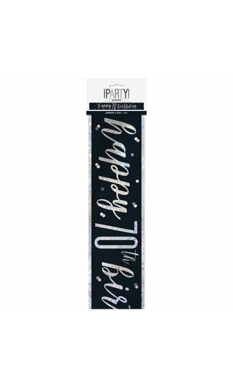 Glitz Black & Silver Foil Banner Happy 70th Birthday - 9 Feet