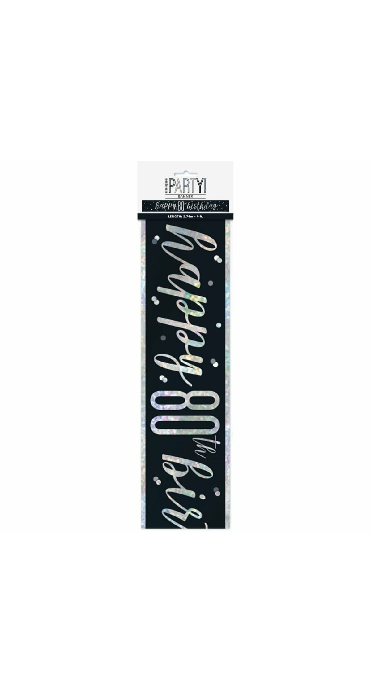 Glitz Black & Silver Foil Banner Happy 80th Birthday - 9 Feet