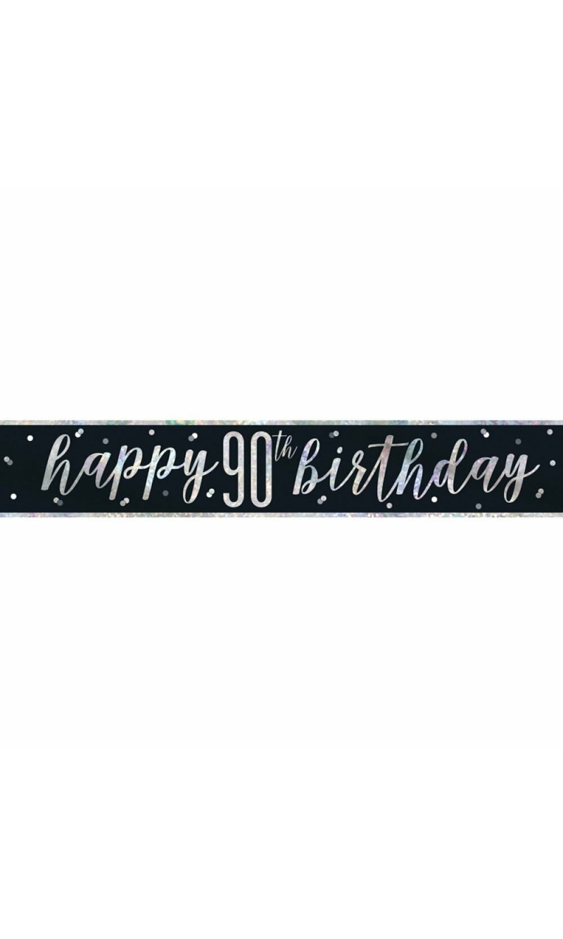 Glitz Black & Silver Foil Banner Happy 90th Birthday - 9 Feet