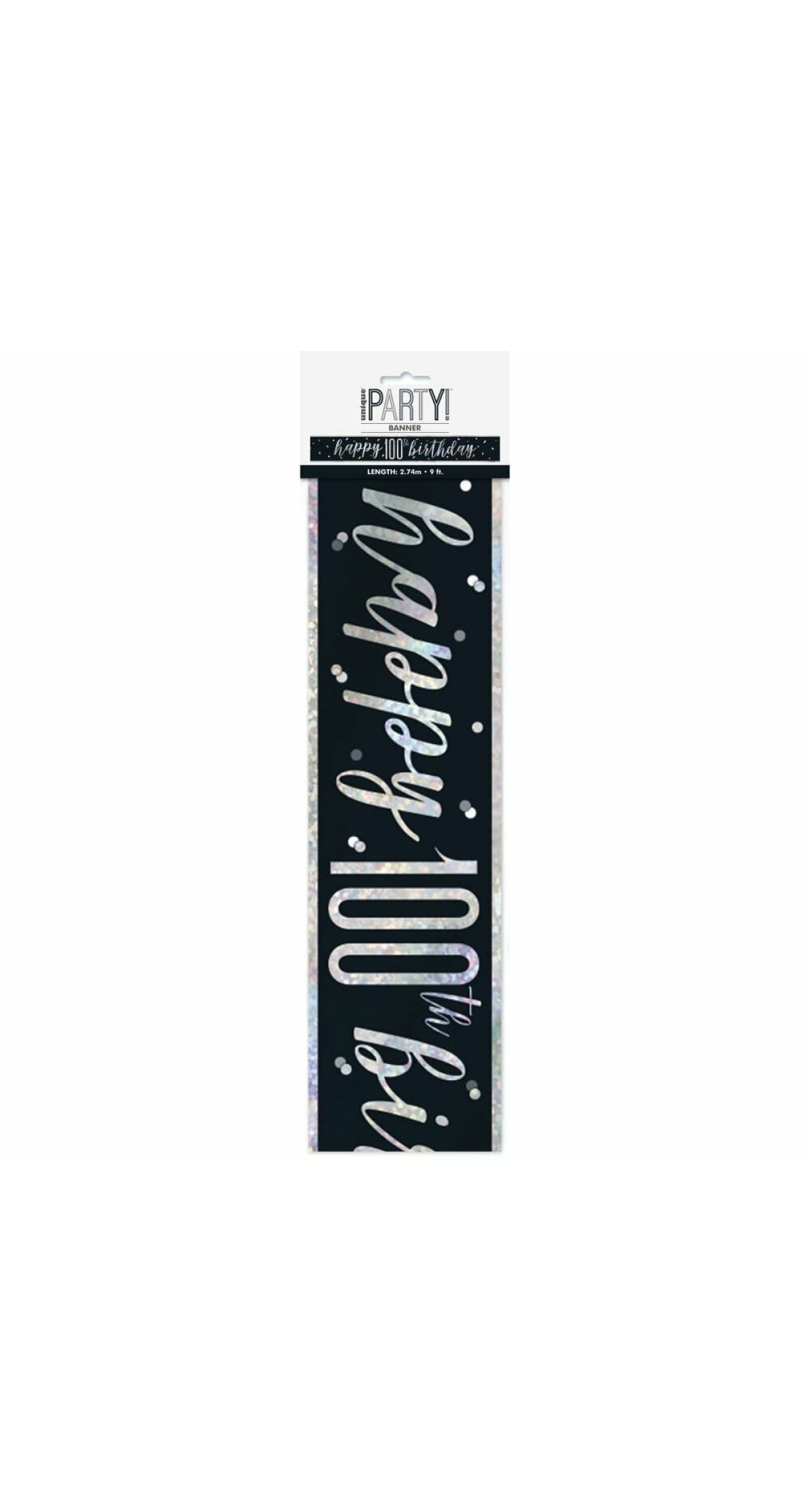 Birthday Black Glitz Number 100 Prism Banner - 9 ft