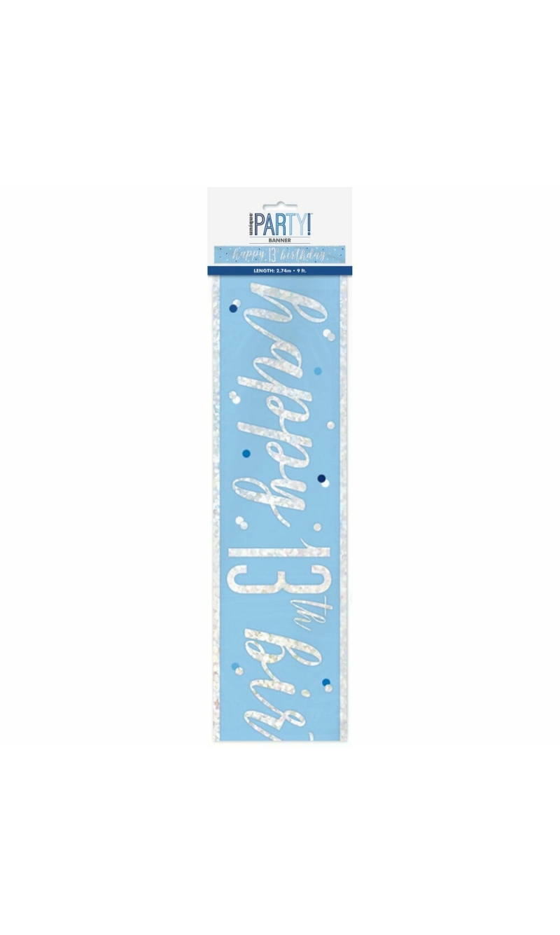 Birthday Blue Glitz Number 13 Prism Banner - 9 ft