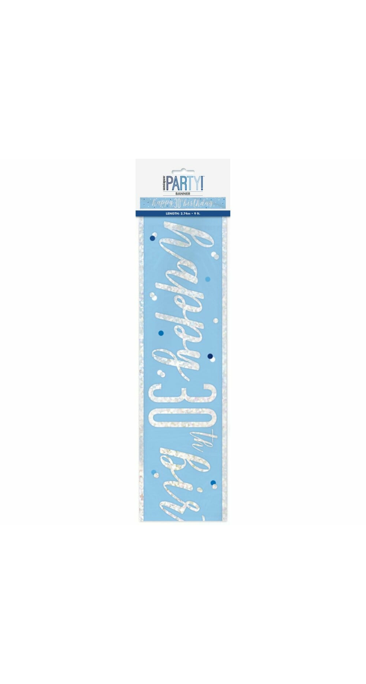 Glitz Blue & Silver Foil Banner Happy 30th Birthday - 9 Feet
