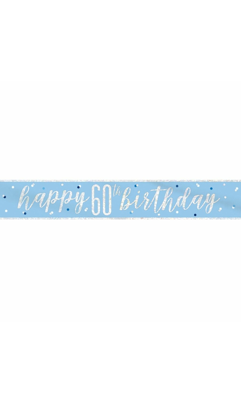 Glitz Blue & Silver Foil Banner Happy 60th Birthday - 9 Feet