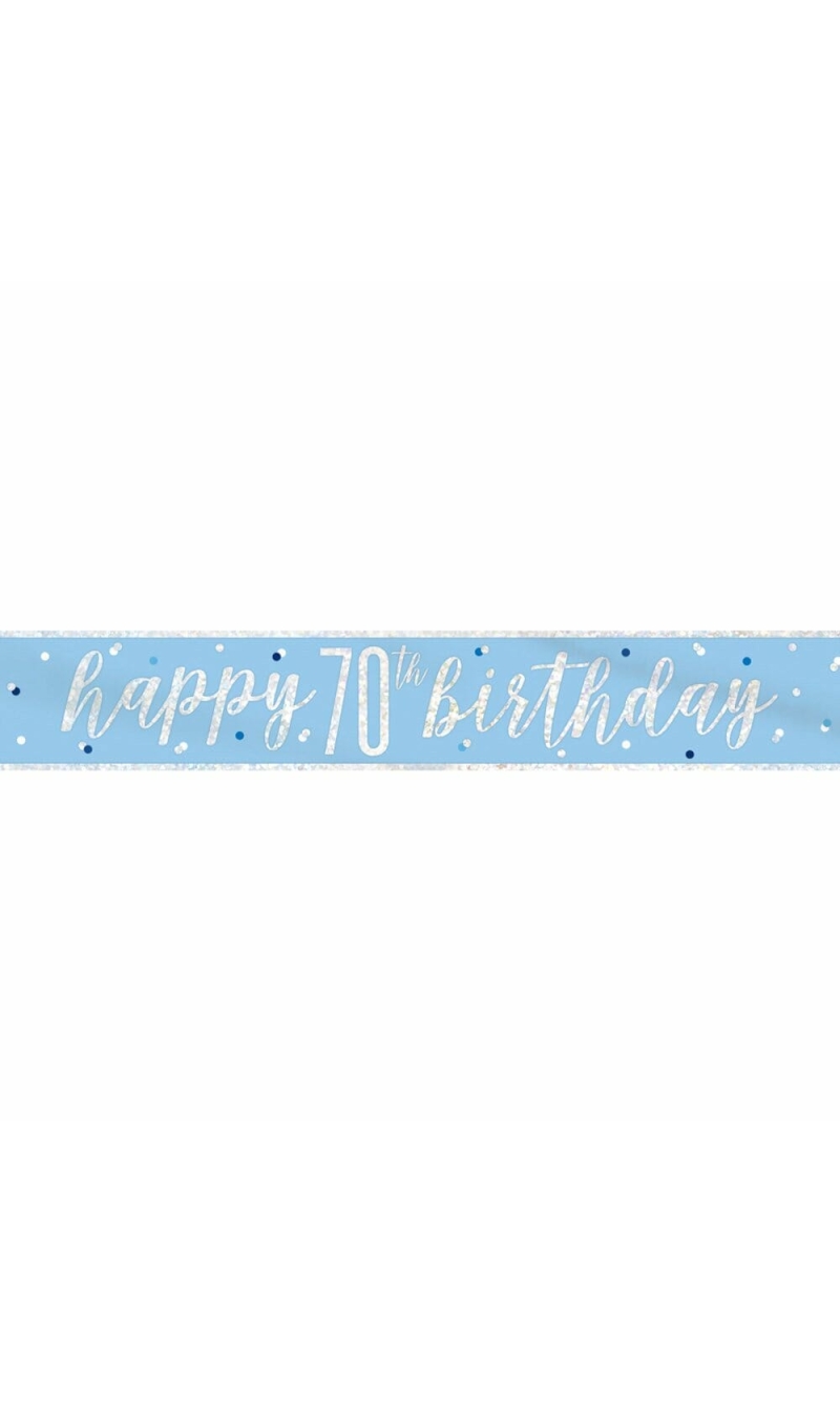 Glitz Blue & Silver Foil Banner Happy 70th Birthday - 9 Feet