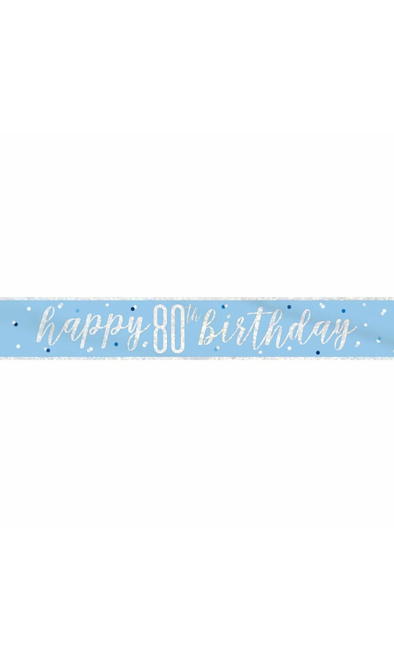 Glitz Blue & Silver Foil Banner Happy 80th Birthday - 9 Feet