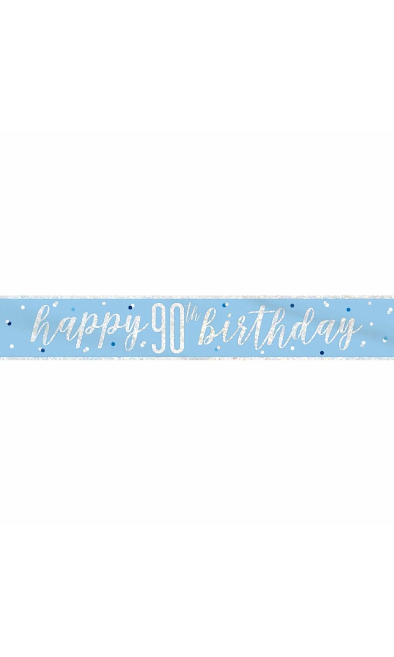Glitz Blue & Silver Foil Banner Happy 90th Birthday - 9 Feet