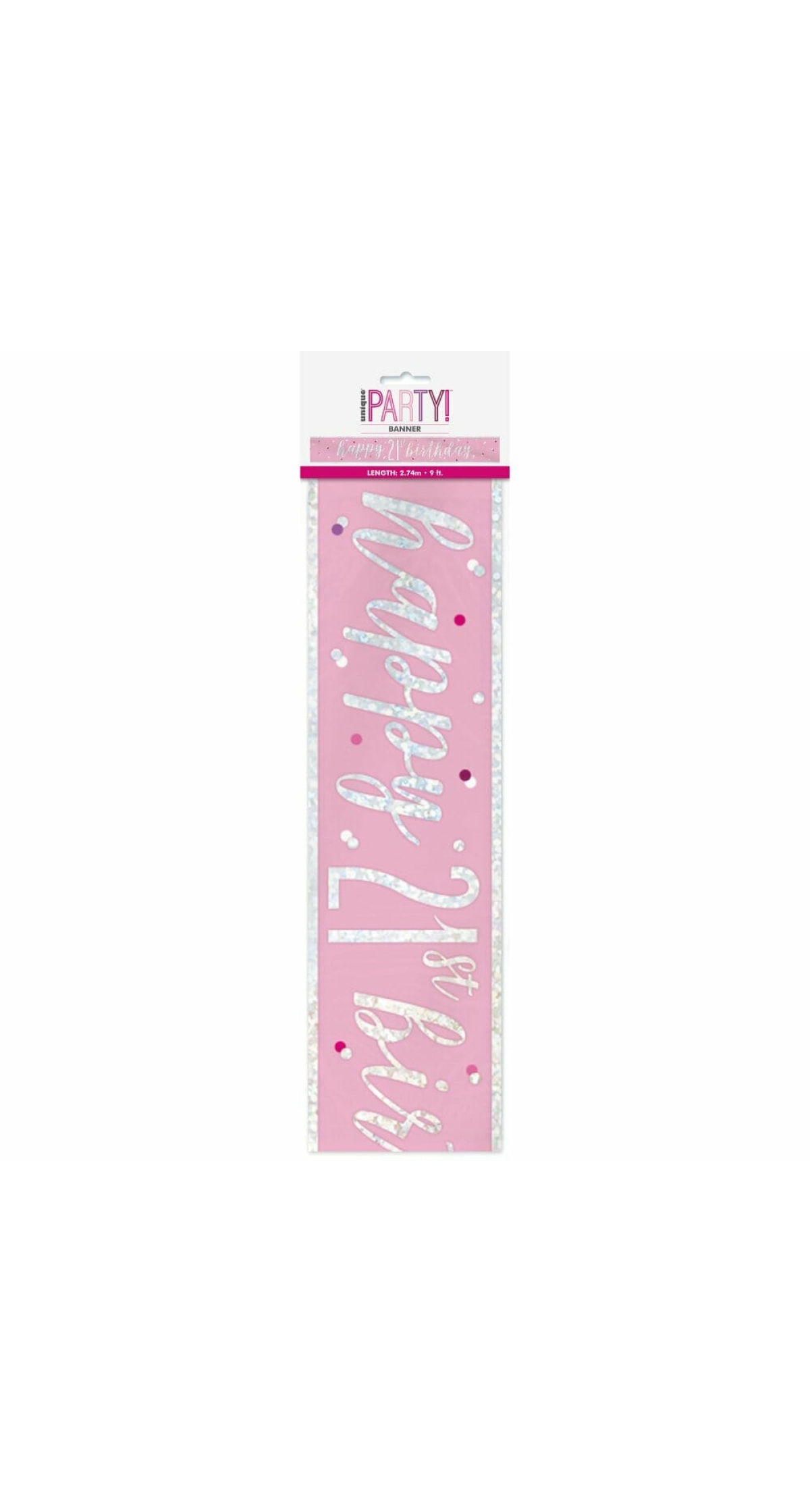 Glitz Pink & Silver Foil Banner Happy 21st Birthday - 9 Feet