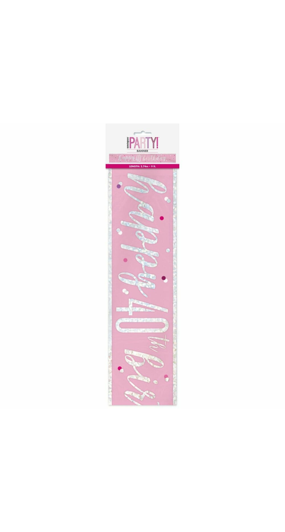 Glitz Pink & Silver Foil Banner Happy 40th Birthday - 9 Feet