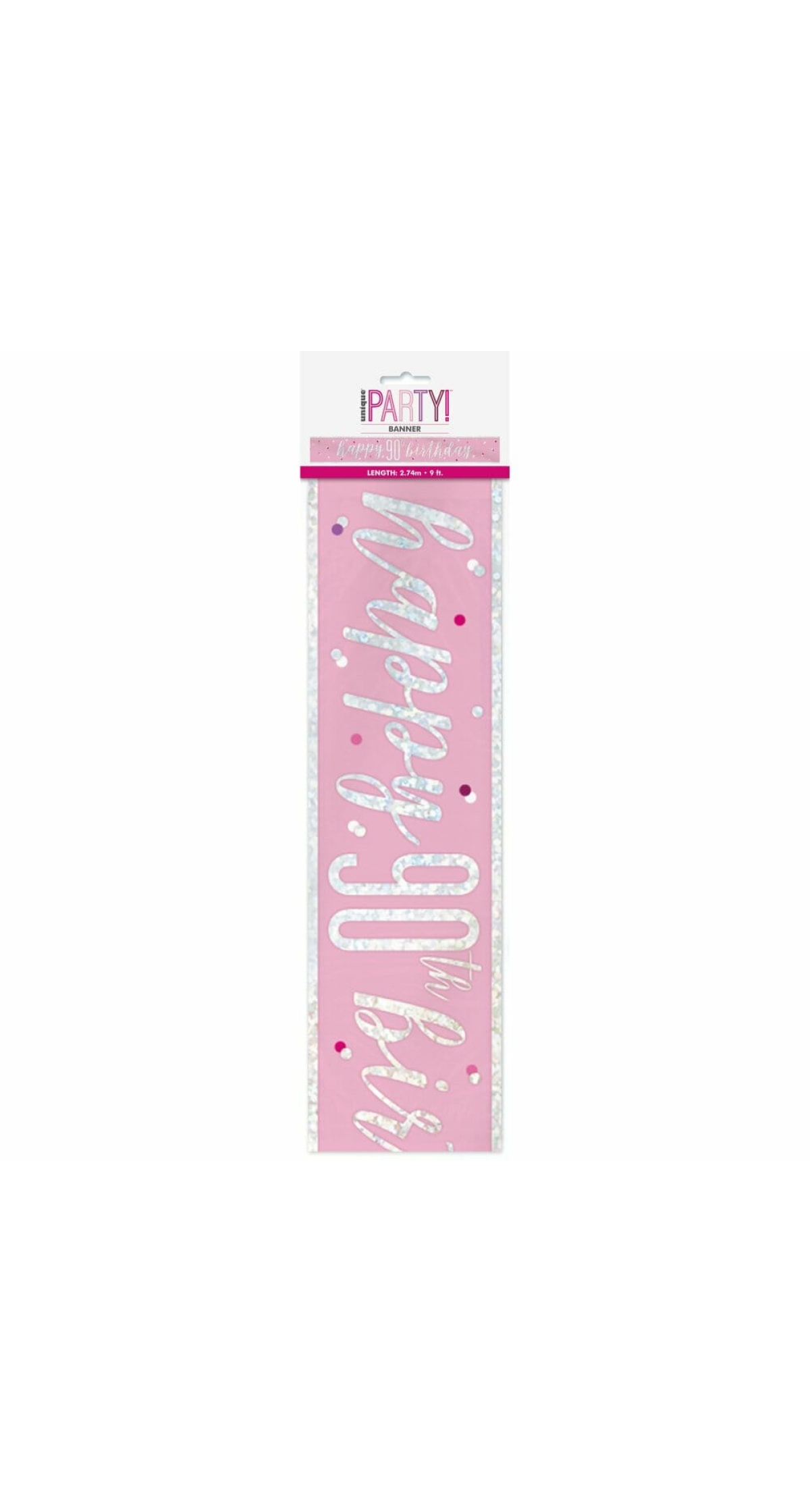 Glitz Pink & Silver Foil Banner Happy 90th Birthday - 9 Feet
