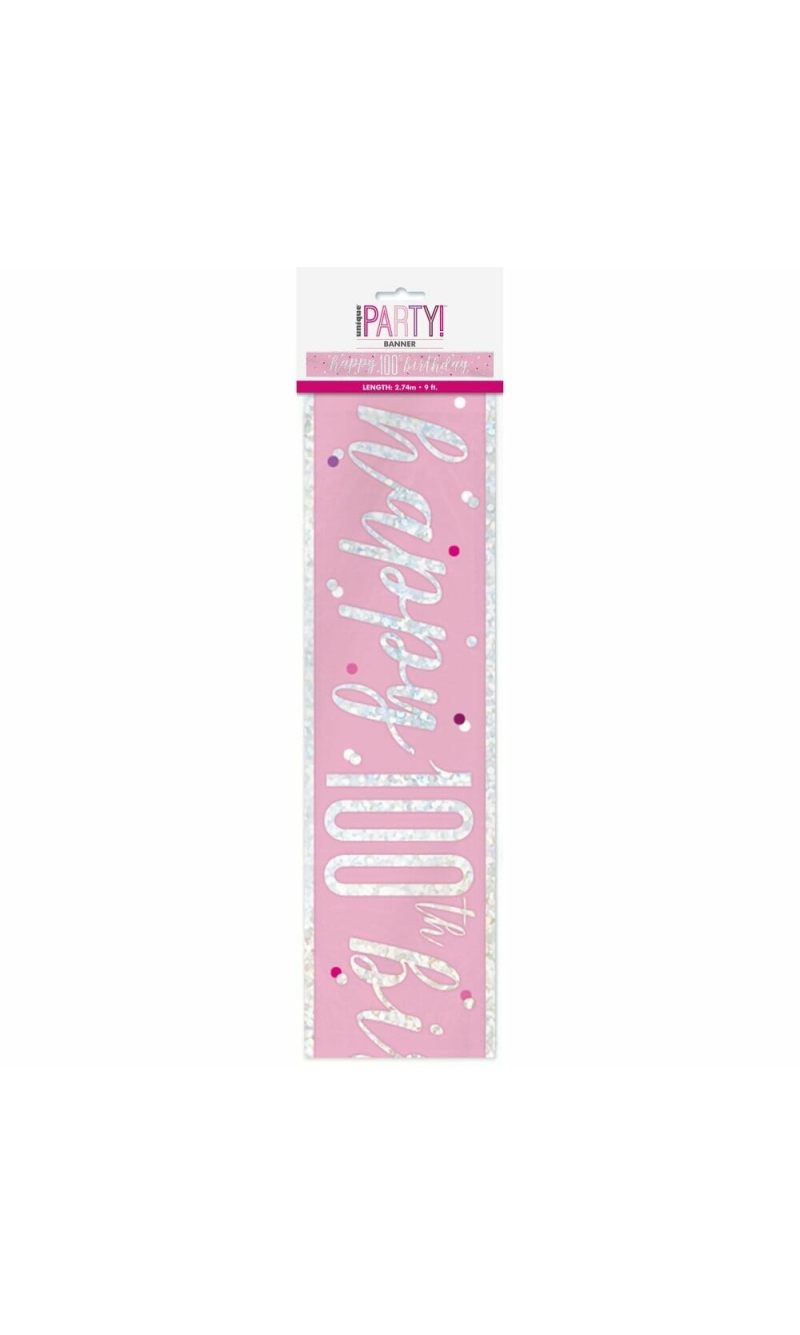 Birthday Pink Glitz Number 100 Prism Banner - 9 ft