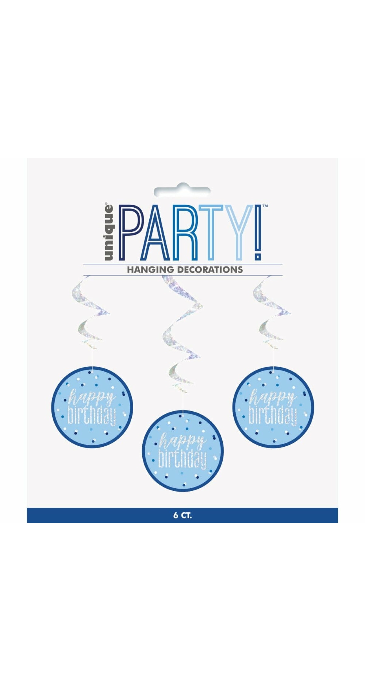 Glitz Blue & Silver Hanging Swirls 32 Inch L Happy Birthday - 6pk