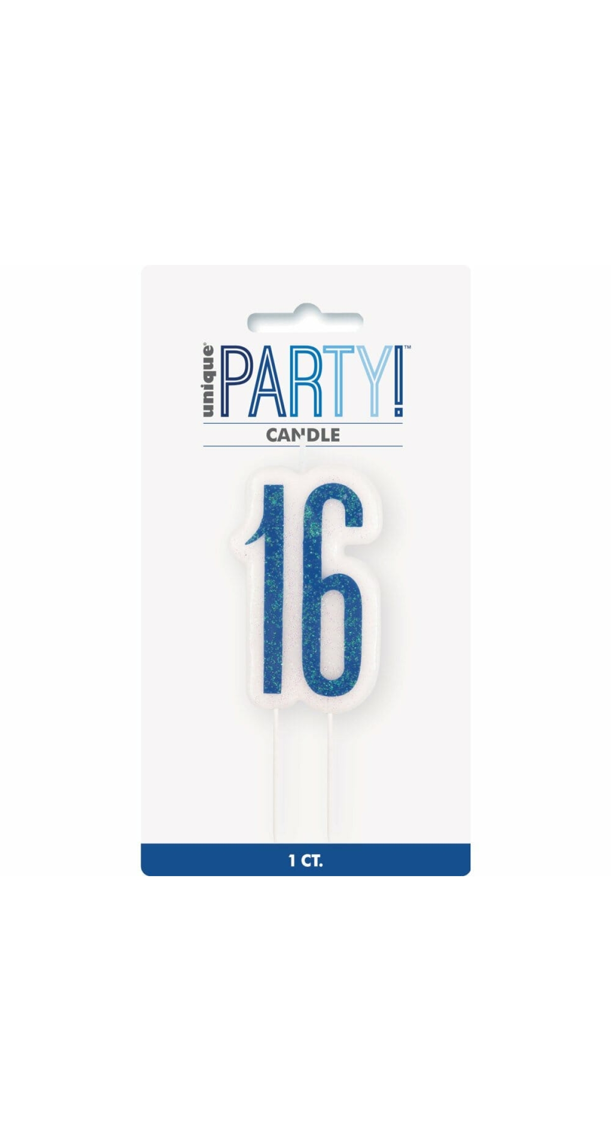 Birthday Blue Glitz Number 16 Numeral Candle