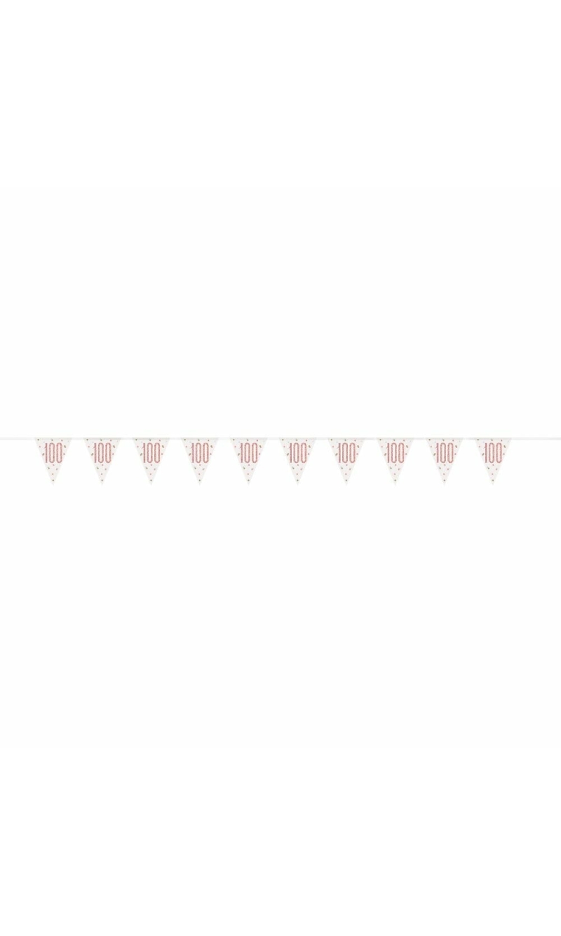 Birthday Rose Gold Glitz Number 100 Prism Pennant Banner - 9 ft