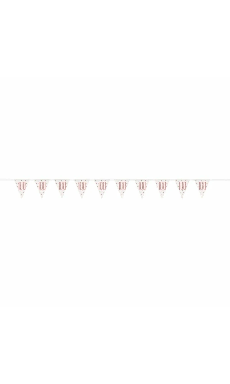 Birthday Rose Gold Glitz Number 100 Prism Pennant Banner - 9 ft