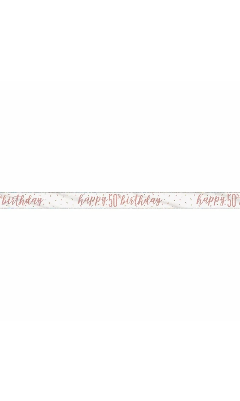 Glitz Rose Gold Foil Banner Happy 50th Birthday - 9 Feet
