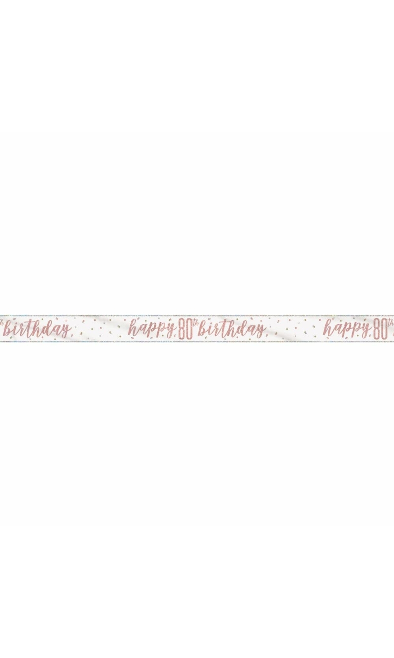 Glitz Rose Gold Foil Banner Happy 80th Birthday - 9 Feet