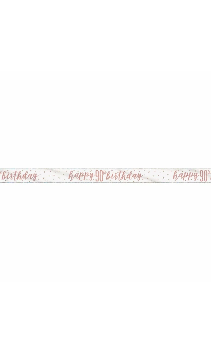 Glitz Rose Gold Foil Banner Happy 90th Birthday - 9 Feet