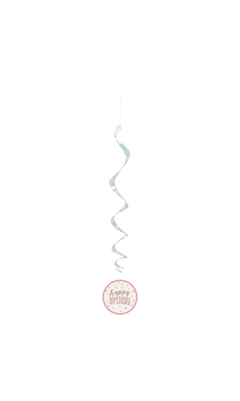 Glitz Rose Gold Hanging Swirls 32 Inch L Happy Birthday - 6pk