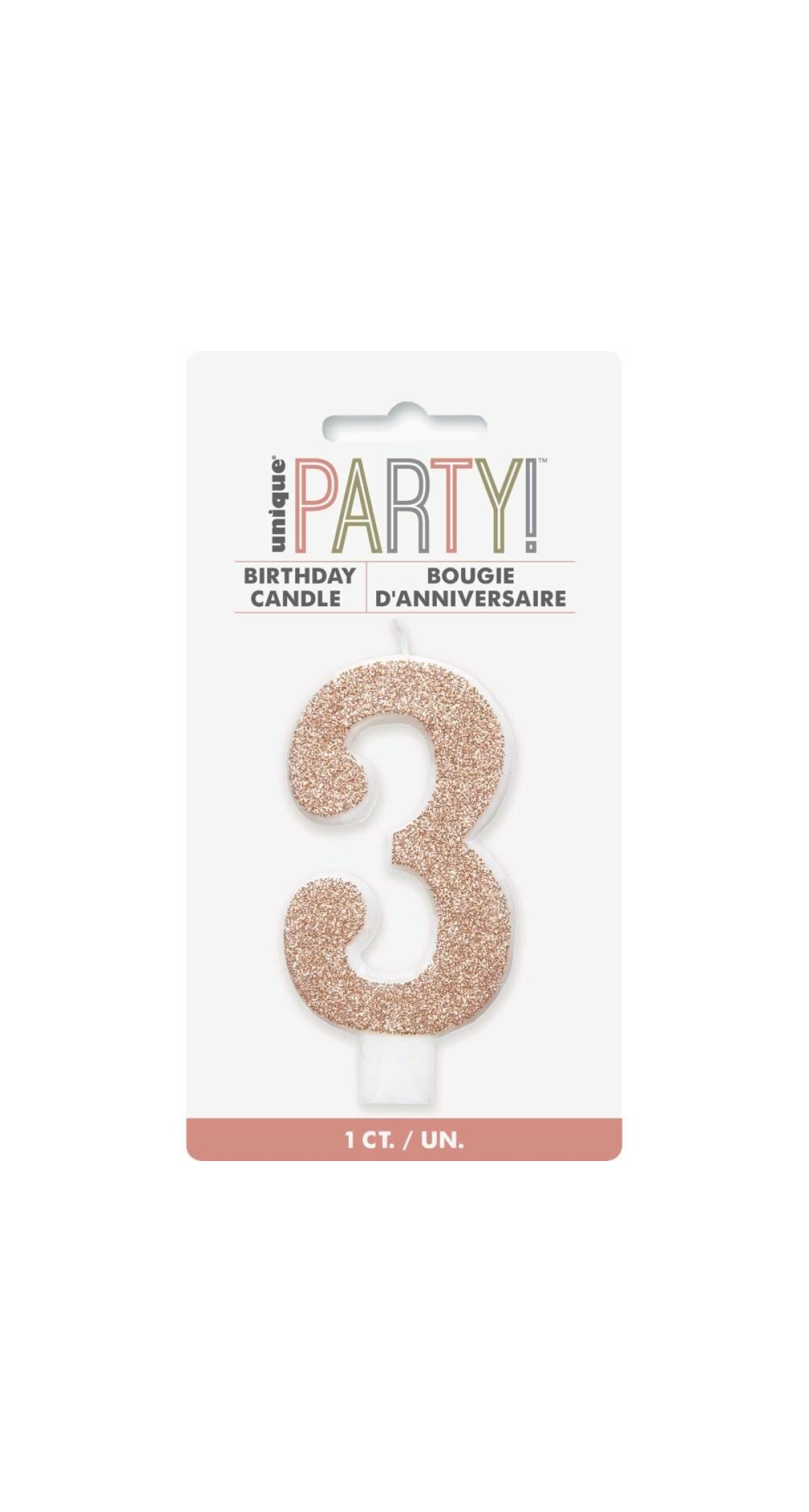 Birthday Rose Gold Glitz Glitter Number 3 Birthday Candle
