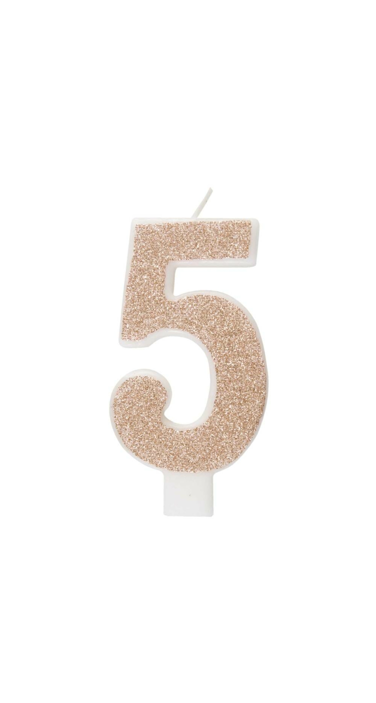 Birthday Rose Gold Glitz Glitter Number 5 Birthday Candle