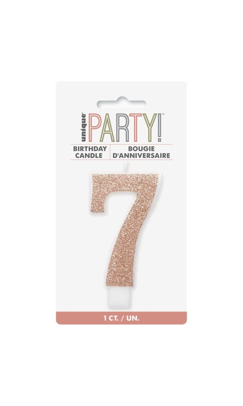 Birthday Rose Gold Glitz Glitter Number 7 Birthday Candle