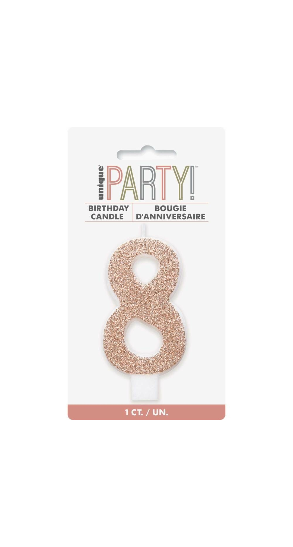 Birthday Rose Gold Glitz Glitter Number 8 Birthday Candle