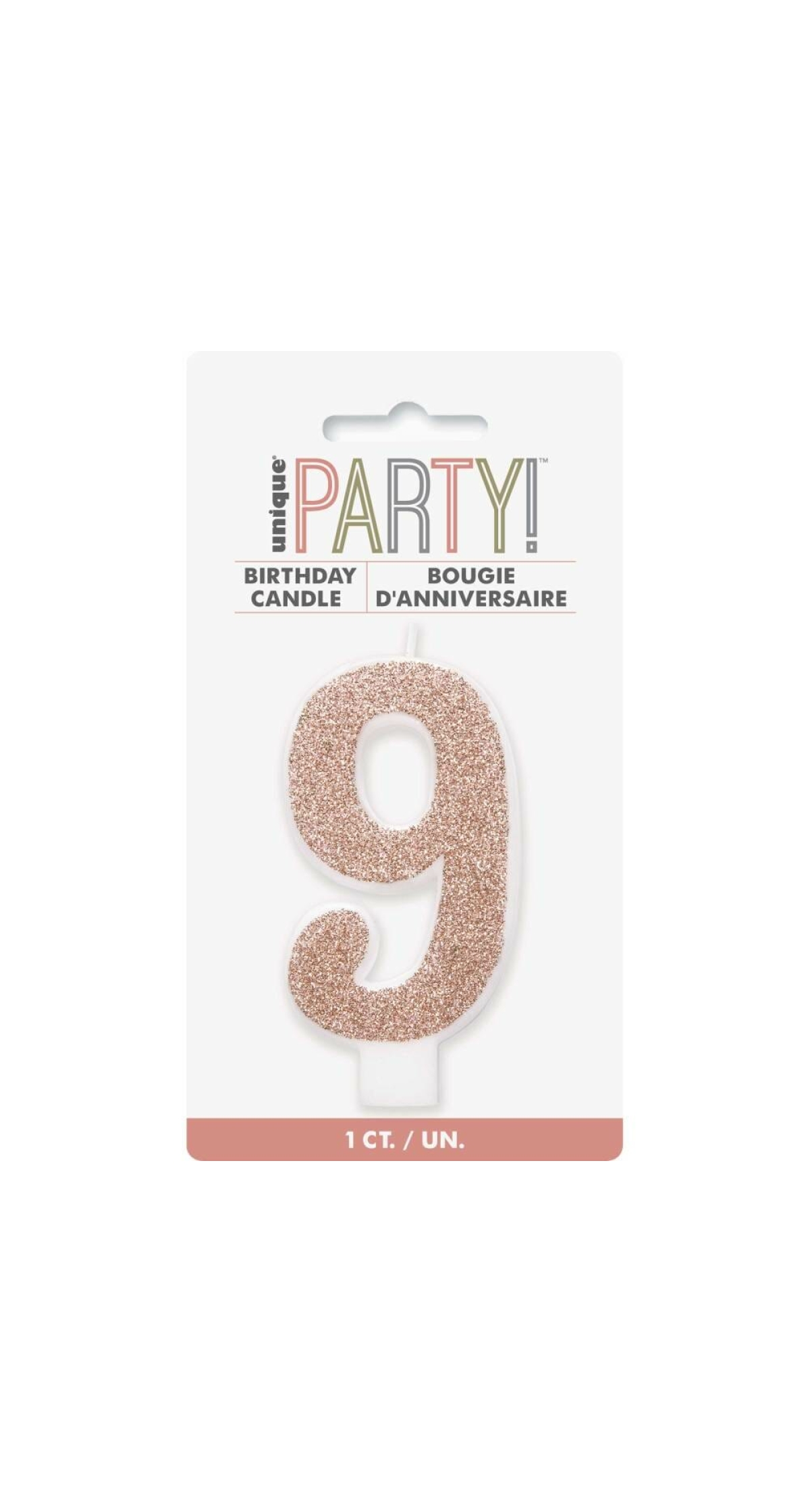 Birthday Rose Gold Glitz Glitter Number 9 Birthday Candle