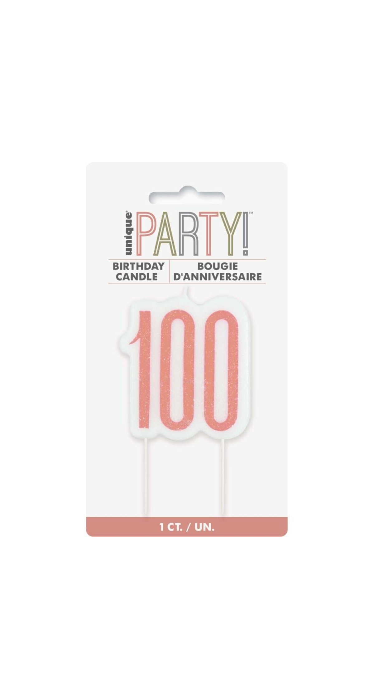 Birthday Rose Gold Glitz Number 100 Birthday Candle