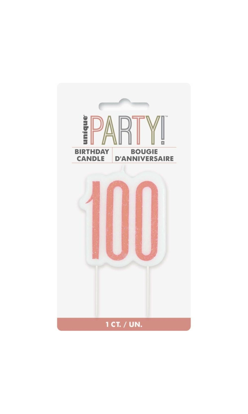 Birthday Rose Gold Glitz Number 100 Birthday Candle