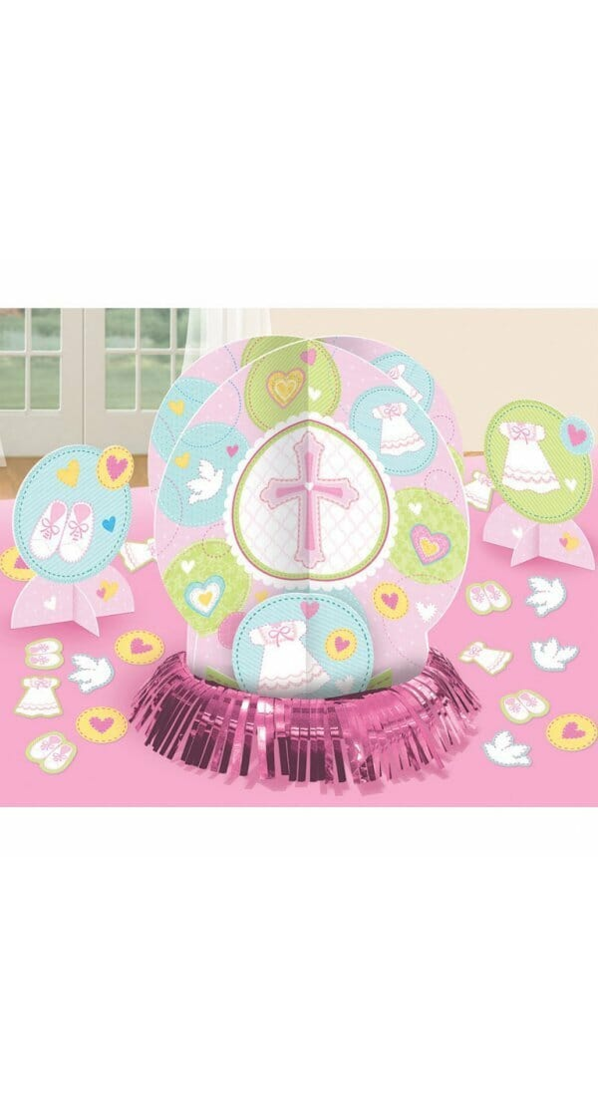 Christening Pink Table Decorating Kit - 3pk