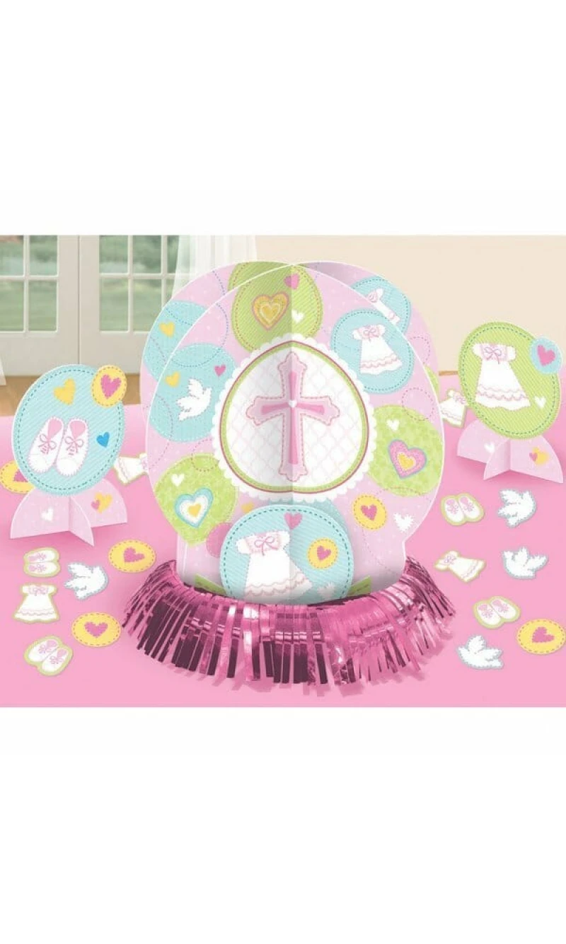 Christening Pink Table Decorating Kit - 3pk
