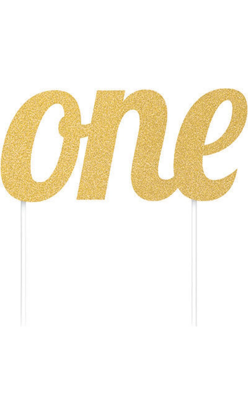 ONE Gold Glitter Cake Topper Decoration - 14x15cm