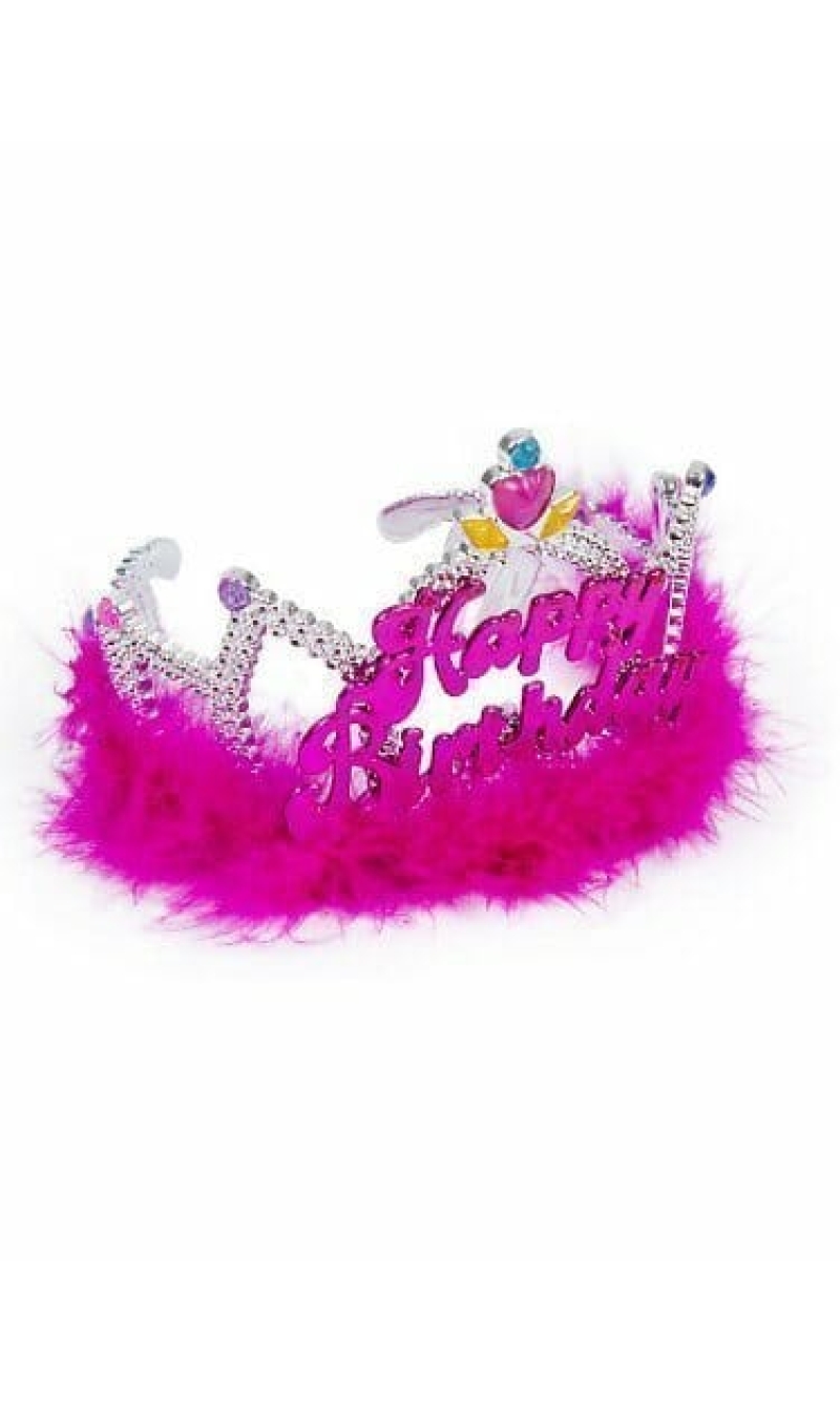 Tiara Fluffy Pink Happy Birthday - One Size