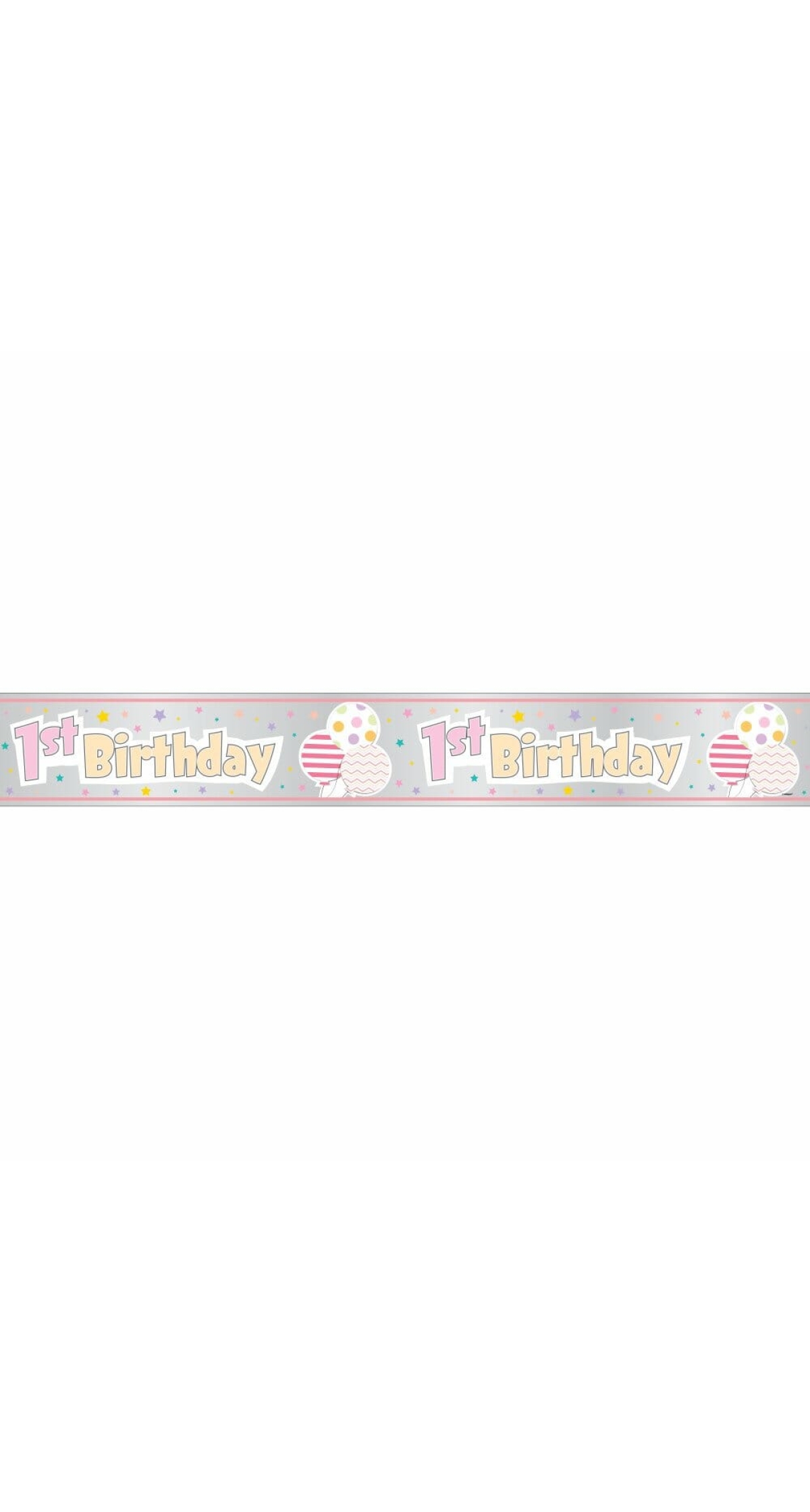 Foil Pink Pattern Girl 1st Birthday Banner - 12 ft - Long Fold