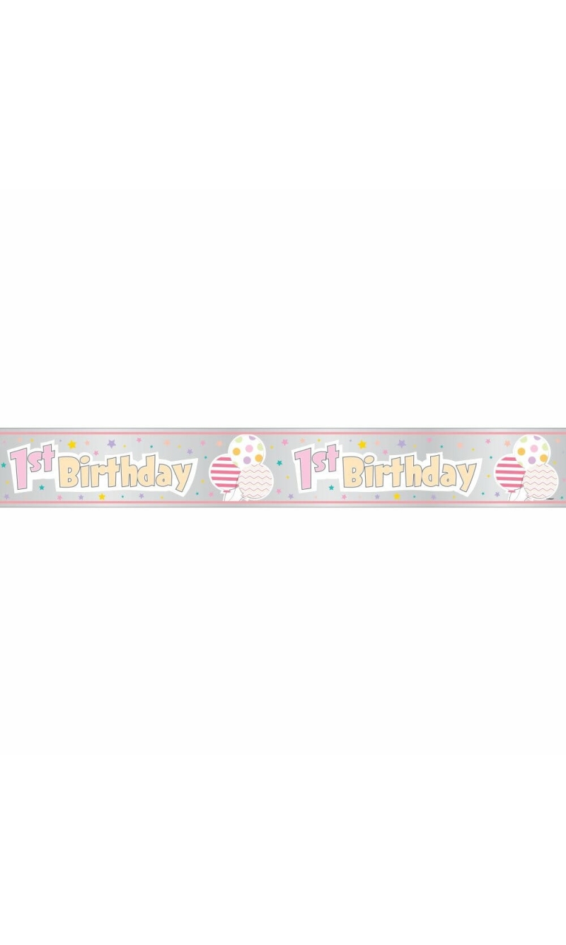 Foil Pink Pattern Girl 1st Birthday Banner - 12 ft - Long Fold