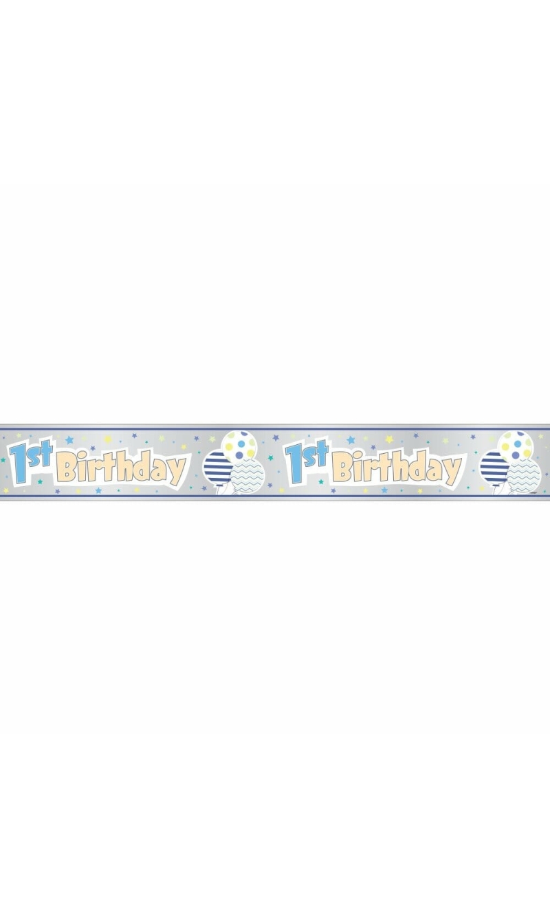 Foil Blue Pattern Boy 1st Birthday Banner - 12 ft - Long Fold