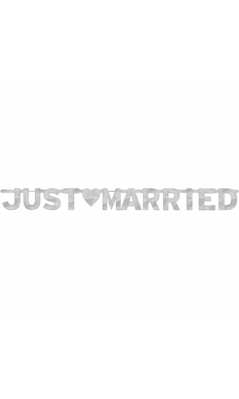 Just Married Silver Letter Banner - 167cm x 16cm