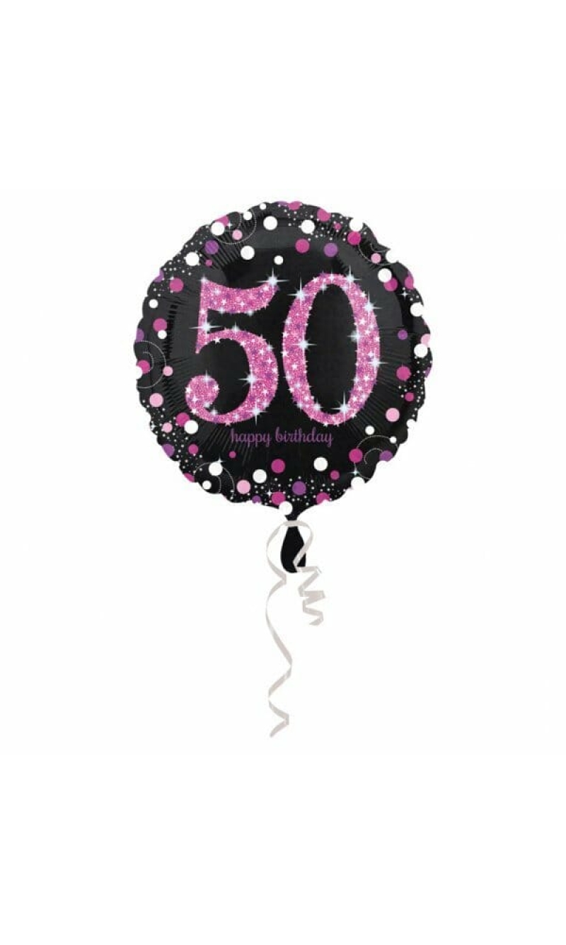 50 Happy Birthday Black/Pink Foil Balloon 18'' - 45cm
